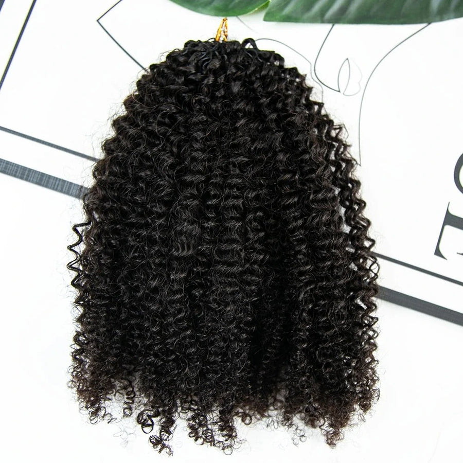 Natural black kinky-curly crochet human hair strands